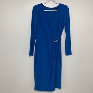 Lauren Ralph Lauren Blue Rhinestone Embellished Faux Wrap Midi Dress Size 8